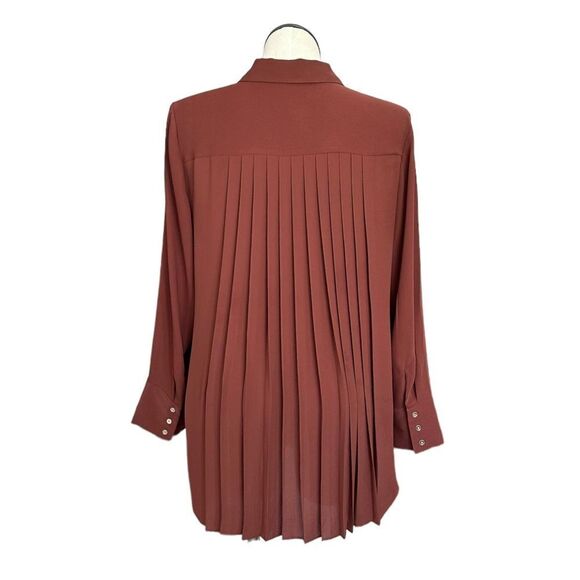 Chico's Women's Brown Pleated Details Button Closure Long Sleeve Shirt Size L - Picture 4 of 7